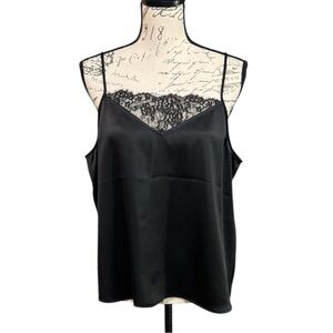 LOFT Black Satin Camisole with Lace Trim